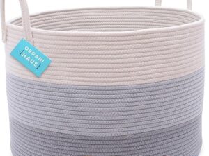 XXL Extra grote katoenen touw opbergmand 50x33cm Hand geweven organizer decoratieve kleding mand mand mand baby en kinderkamer speelgoed bak, kussen deken organizer (grijs)