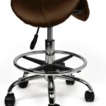 Zadelkruk Bruin Laag met Voetring - Zithoogte verstelbaar tussen 40-58cm - kruk op wielen - krukje - zadelkruk