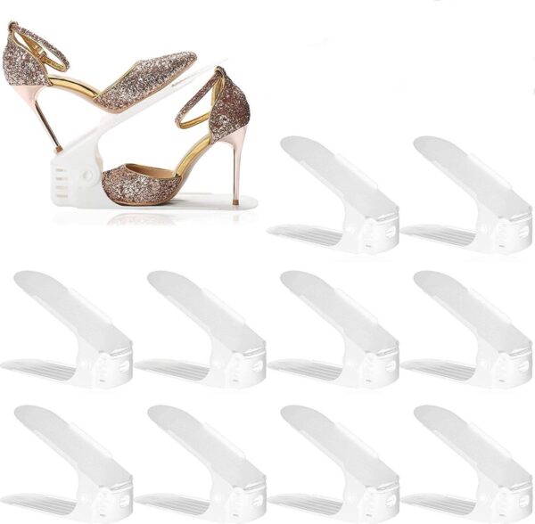 10 x verstelbaar schoenenrek met gleuf voor schoenen, ruimtebesparend wit
