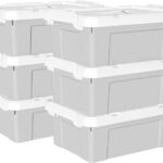 15L x 6 plastic opbergdoos draagtas organizer bakken met heavy duty deksel en veilige vergrendeling gespen stapelbaar en stapelbaar pak van 6 grijs met gesp