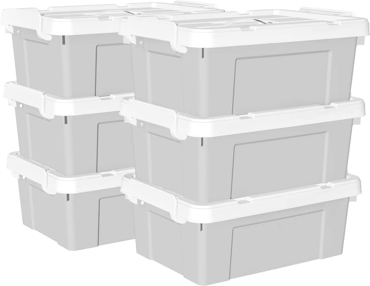 15L x 6 plastic opbergdoos draagtas organizer bakken met heavy duty deksel en veilige vergrendeling gespen stapelbaar en stapelbaar pak van 6 grijs met gesp 15L x 6 plastic opbergdoos draagtas organizer bakken met heavy duty deksel en veilige vergrendeling gespen stapelbaar en stapelbaar pak van 6 grijs met gesp