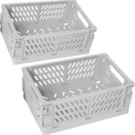 2 stuks opbergmanden, grijs, kleine vouwdozen, stabiel, opbergdoos, kunststof, klapmand voor keuken, kinderkamer, kantoor (grijs)