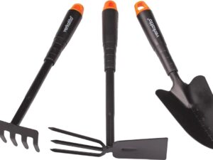 3-delige tuingereedschapsset voor tuinonderhoud van staal - tuingereedschapsset met bloemenschep handhark dubbele schoffel - handgereedschap voor planten en tuinieren