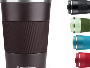 380 ml geïsoleerde koffiebeker met lekvrij deksel, herbruikbare koffiebekers reisbeker, koffiemok, dubbelwandige koffiemok, roestvrijstalen thermische mok voor warme koude dranken, bruin