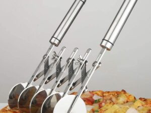 5-Wielige Pizzasnijder, Intrekbare Multi-Wiel Roestvrijstalen Pizzakookplaat, Zijwiel Voor Gebakssnijder Voor Keukenbakken (Zilver)