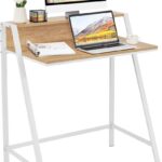 Bureau met 2 verdiepingen, computertafel met stevig metalen frame, walnoot, bureautafel, pc-tafel voor woonkamer, werkkamer en kantoor (natuur)