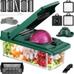 Groentesnijder, 15-in-1 groentesnijder, groenteschaaf, uienhakmolen met 7 roestvrijstalen messen, groente, fruit, wortels, aardappelen, knoflook
