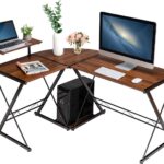 L-vormig computerbureau van hout, hoekbureau met monitorstandaard en opbergvak, ruimtebesparend bureau voor kantoor, werkkamer, slaapkamer, 147 x 112 x 79 cm (bruin)