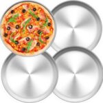 Pizzablet set van 4, roestvrij staal, rond, pizzavorm, bakplaat voor het bakken in de oven, diameter 26 cm, gezond en duurzaam, gemakkelijk te reinigen en vaatwasmachinebestendig