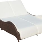 The Living Store Ligbed Rattan - Bruin - 200 x 132 x 45 cm - Verstelbare rugleuning - Wasbare kussenhoezen