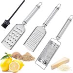 Zester rasp set, 3 stuks kaasrasp keukenrasp rasp van roestvrij staal fijn & grof, citroenrasp met reinigingsborstel voor knoflook chocolade noten, vaatwasmachinebestendig