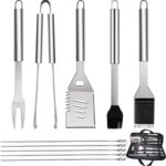 10-delige roestvrijstalen barbecuebestekset Professionele grillbesteksets in draagtas BBQ-grillgereedschap Grillset gereedschap voor mannen en vrouwen Kamperen Tuin (6 (35 x 3.5))