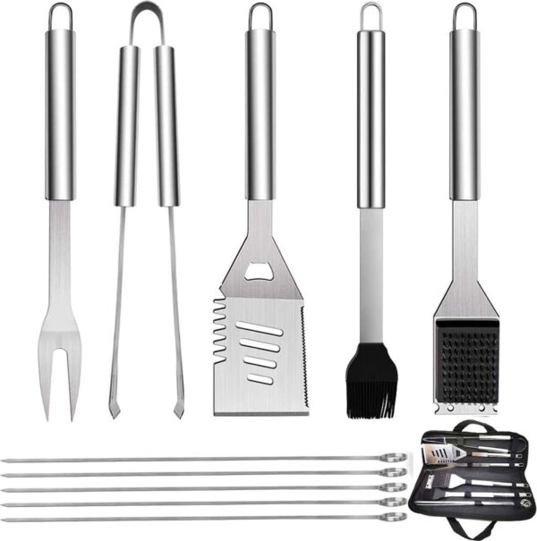 10-delige roestvrijstalen barbecuebestekset Professionele grillbesteksets in draagtas BBQ-grillgereedschap Grillset gereedschap voor mannen en vrouwen Kamperen Tuin (6 (35 x 3.5))