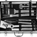 20 Stuks Barbecue Bestek in Etui voor Mannen - Barbecue Bestek Set Roestvrij Stalen Barbecue Accessoires als Cadeau voor Mannen - Grill Set Gemaakt van Hoogwaardig Roestvrij Staal voor Kamperen