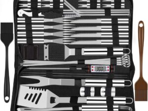 38-delige BBQ Barbecue Bestekset Roestvrijstalen Barbecue Accessoires voor Mannen Cadeau Verjaardag Hoogwaardige Barbecue Keukengerei Set met Koffer, Grillrooster en Grillmat voor Tuin en Kamperen