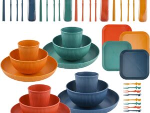 48-delig campingservies, onbreekbaar picknickservies met kom, bord, eetlepel, fruitvorkkom, campingservies voor 4 personen voor familiediner, picknick, camping (4 kleuren)