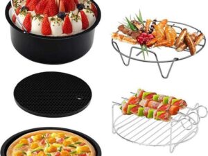 5-delige set accessoires voor de Air Fryer met een bakmandje, een siliconen pad, een grill, een stoommandje en een pizzapan voor de Air Fryer Oven van 7 inch.