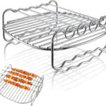 Airfryer Skewer Rack 17 x 17 x 7 cm, airfryer-accessoires, voor heteluchtfriteuse, accessoires, roestvrij staal, accessoires voor heteluchtfriteuses, twee lagen, met bakstift