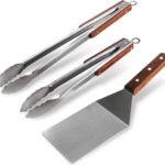 Barbecue Tangen, Roestvrij Staal, Lange Barbecue Tangen, Keukentangen, Grill Spatel, BBQ Gereedschapset, 3 Stuks, Keukenhulp voor Buiten en Binnen en Familie.
