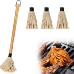 Grillkwast, BBQ-borstel, basting mop, professionele saus, saus, marinades, grillborstel, barbecue met houten handvat en 3 stuks extra reservekoppen voor het koken, braden en grillen