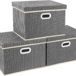 Opvouwbare opbergdozen met deksel, groot, opbergdozen voor kledingkast, kinderkamer, kist met deksel voor het organiseren van huis en kantoor, 3 stuks, zwart