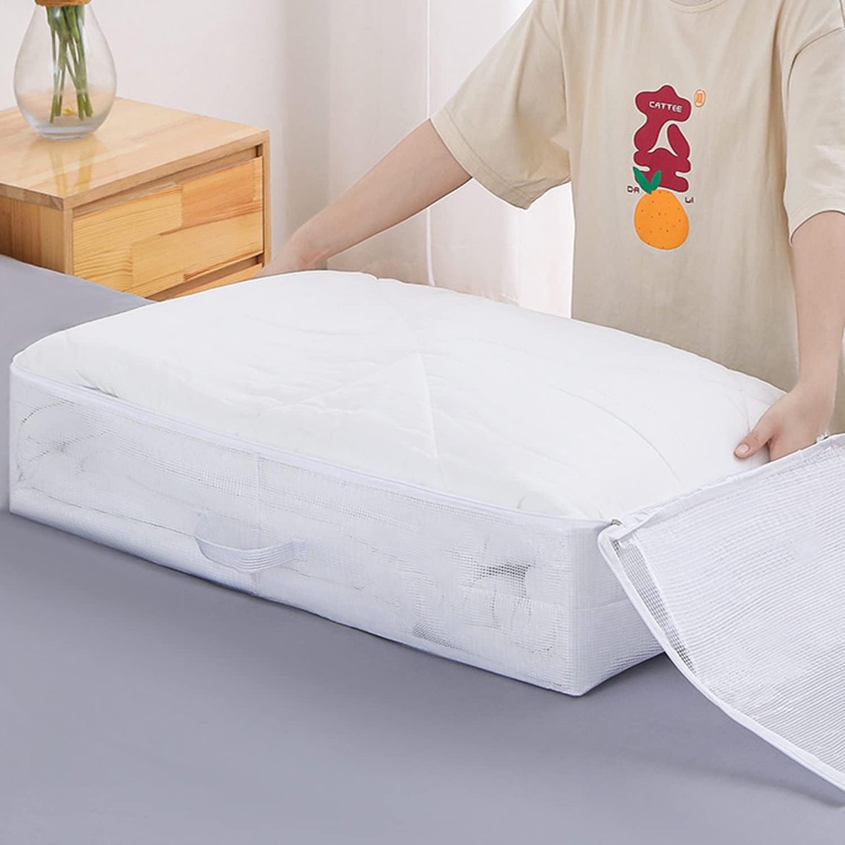 Opvouwbare opbergtas voor onder het bed, dekens met grote capaciteit, kleding, opbergtas voor speelgoed en container, met ritssluiting, met 3 versterkte handgrepen (XL+S)
