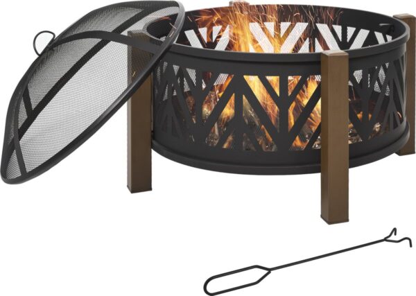 Sunny Vuurschaal vuurkorf met vonkbescherming grillrooster tuin barbecue zwart+bruin