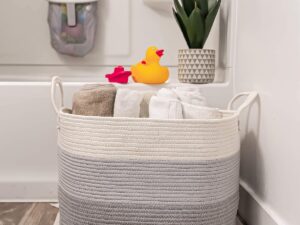 XXL Extra grote katoenen touw opbergmand 50x33cm Hand geweven organizer decoratieve kleding mand mand mand baby en kinderkamer speelgoed bak, kussen deken organizer (grijs)