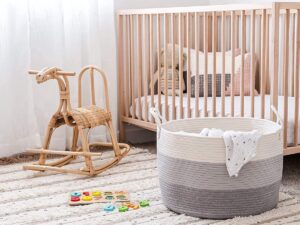 XXL Extra grote katoenen touw opbergmand 50x33cm Hand geweven organizer decoratieve kleding mand mand mand baby en kinderkamer speelgoed bak, kussen deken organizer (grijs)