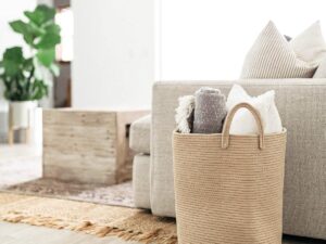 XXL katoenen touw geweven mand | deken opbergmand voor woonkamer en wasgoed | decoratieve mand voor dekens | touw wasmand geweven | extra grote manden (38x45cm) - Honing